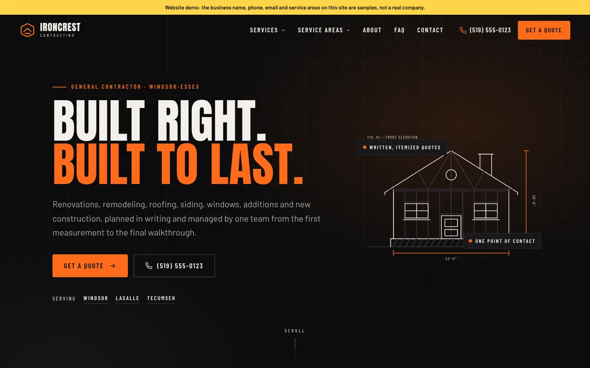 Home page of the General Contracting website