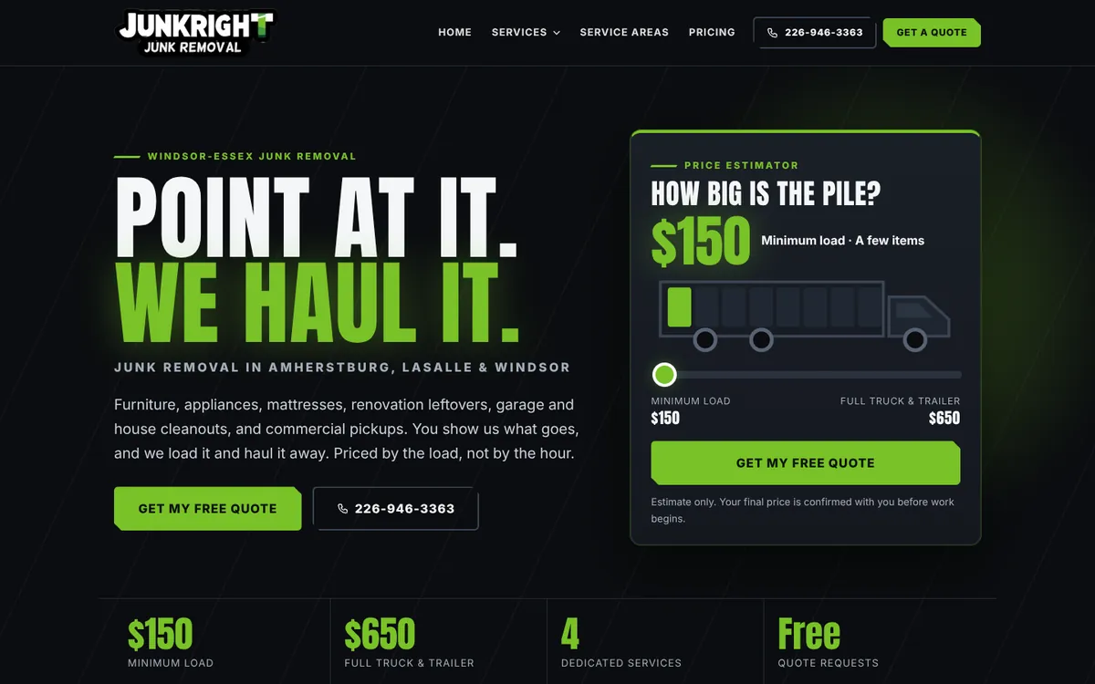 Home page of the JUNKRIGHT website